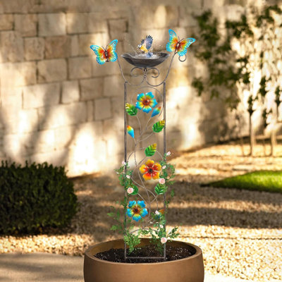 Decorative Floral-Butterflies Detachable Bird Bath Bowl