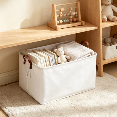 Extra Large Canvas Fabric Storage Baskets with Handles, 70L Oversized Storage Bins, Collapsible Storage Box for Clothes, Toys, Blankets, 22 x 15 x 13 Inches, 2-Pack, White