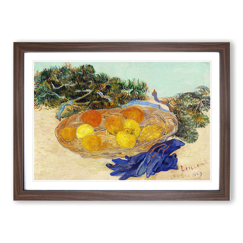 Oranges and Lemons by Vincent Van Gogh - Picture Frame Painting on MDF, Walnut Framed, 27cm H x 36cm W x 2cm D