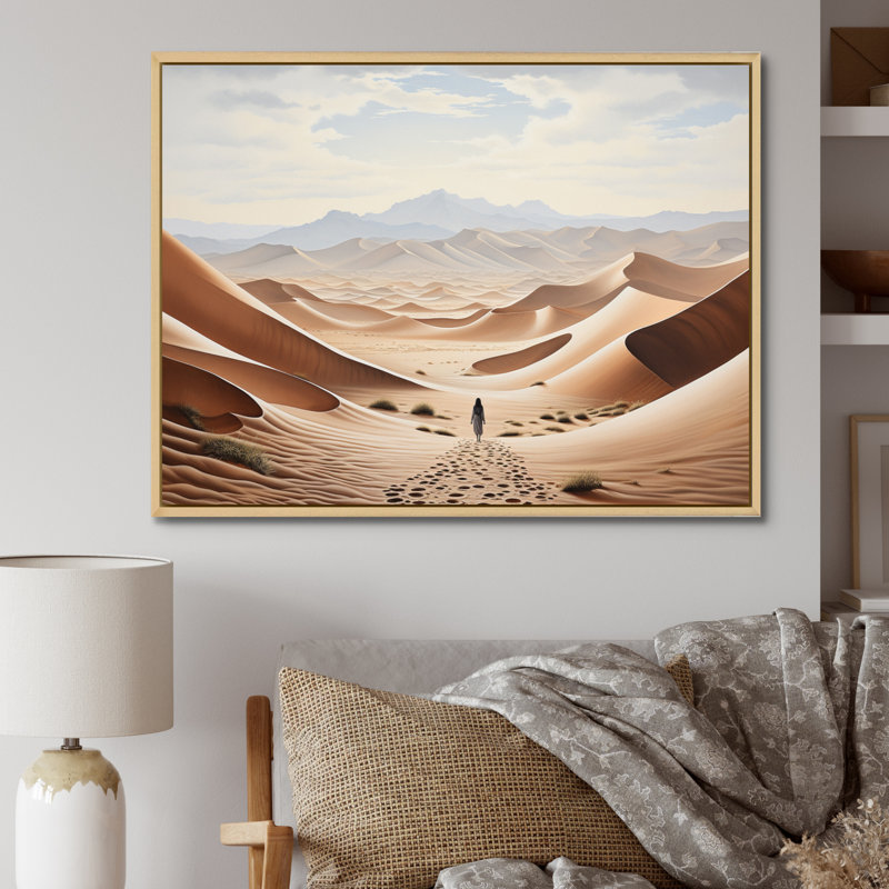 Dunes sahraouies beiges I - reproduction, H 16 po x l 32 po x P 1 po, Cadre naturel flottant