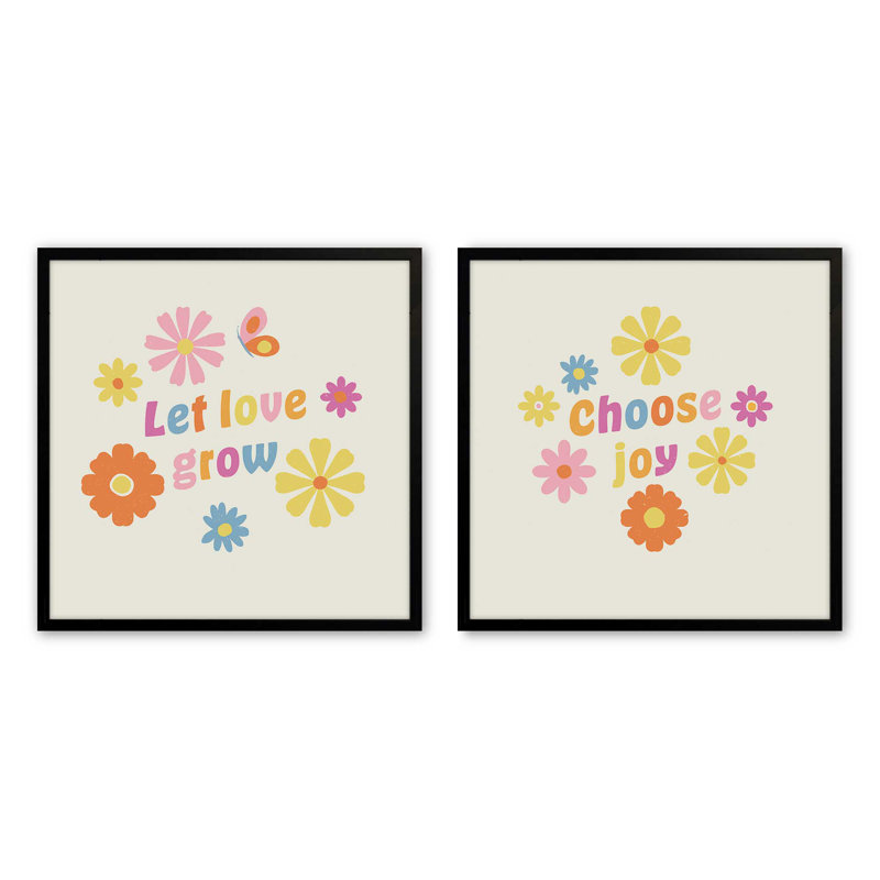 Ensemble de 2 impressions Petal Power Party, 12 po x 12 po, Impression encadrée, Noir satiné