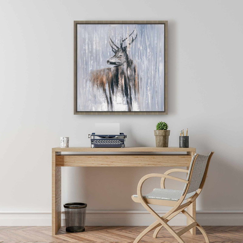 Décoration murale toile bleue «Deer in Rainy Forest», Bleu/brun