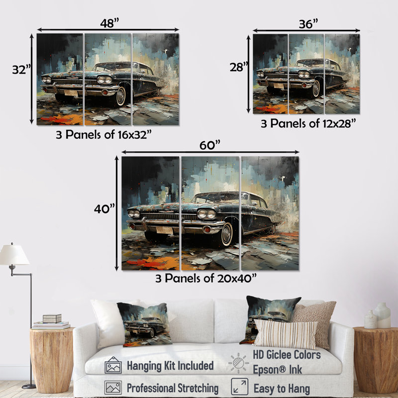 «Abstract Car Vintage», ensemble d'art sur toile rétro, H 40 po x l 60 po x P 1 po