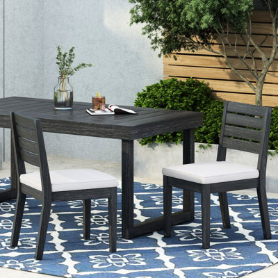 Paire de chaises de salle à manger sans accoudoirs, structure et coussins en bois, dossier à lattes, couleur grise, chaise d'extérieur supportant un poids maximal de 181 kg (400 lb), - Dotée d'une structure robuste