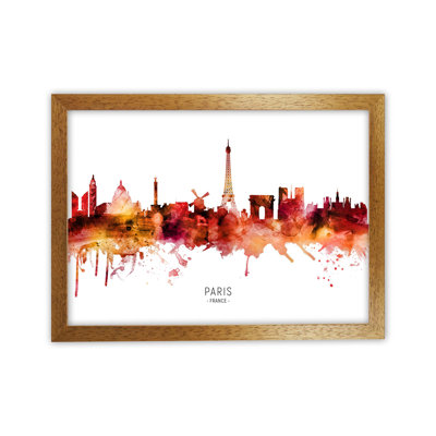 Paris France Skyline Red City Name by Michael Tompsett - 1 Piece Wall Art