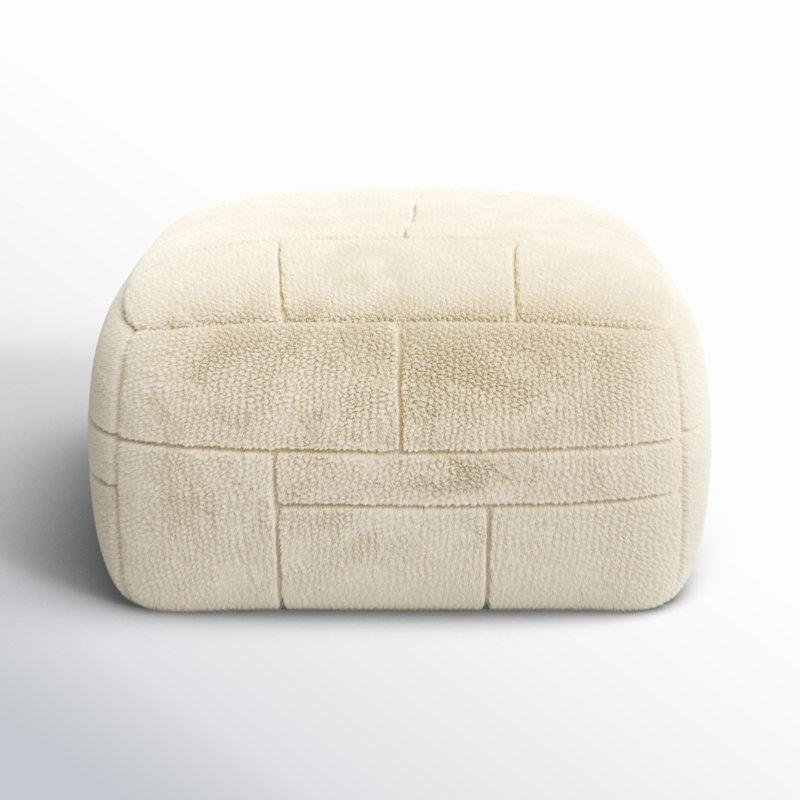 Tuberose Upholstered Pouf, White Wool/Polyester Blend