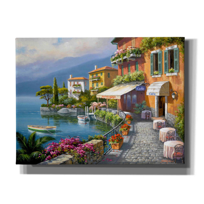 «Seaside Bistro Café» par Sung Kim, art mural sur toile, H 12 po x l 16 po x P 0,75 po