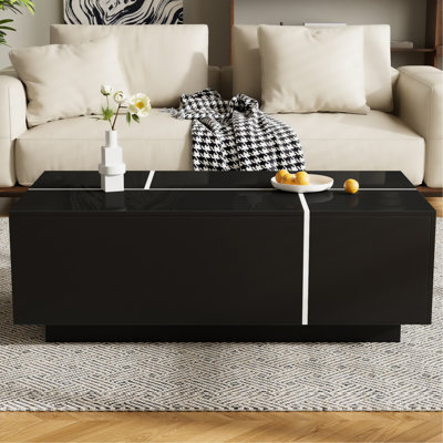 Table basse extensible, table basse multifonctionnelle avec finition ultrabrillante, table basse avec 2 espaces de rangement cachés et 2 tiroirs pour le salon