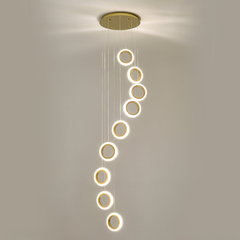 Gold Acrylic and Aluminum 9-Ring Adjustable Height Chandelier
