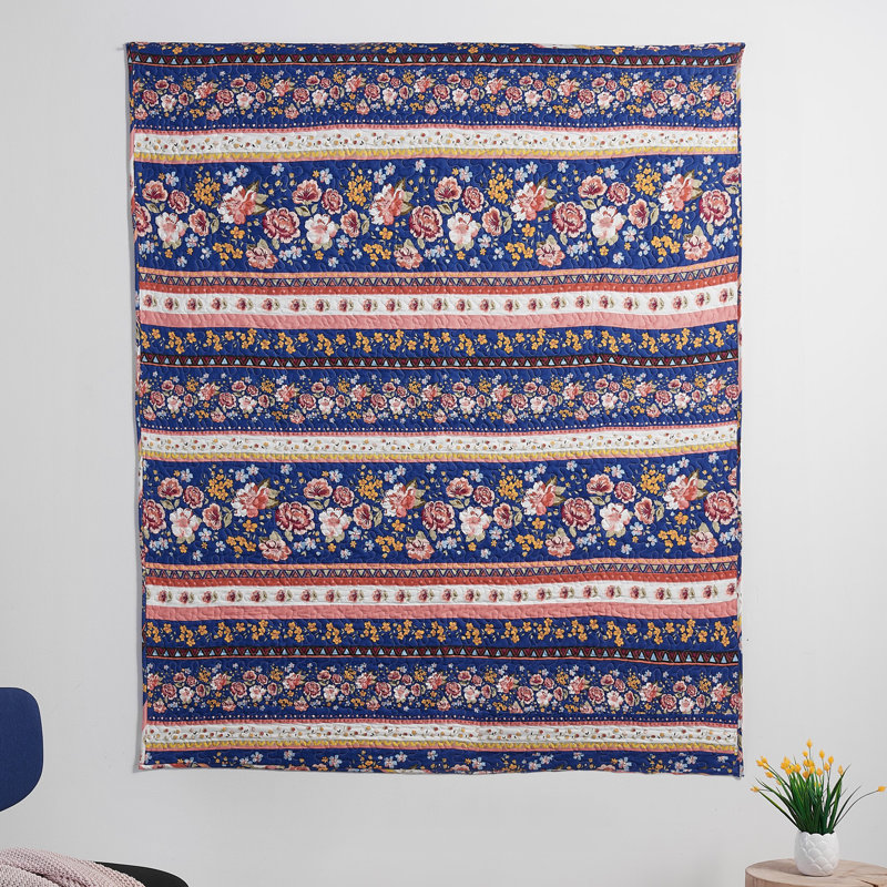 Marsha Blue and Pink Floral Reversible Throw Blanket
