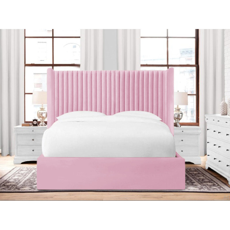 Shelton Upholstered Bed Frame, Pink, Small Double (4')