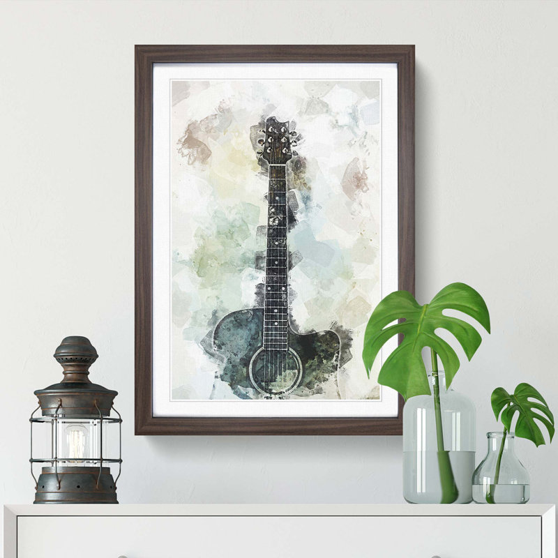 Acoustic Guitar in Abstract - Picture Frame Painting Print, 87cm H x 62cm W x 2cm D, Walnut Framed
