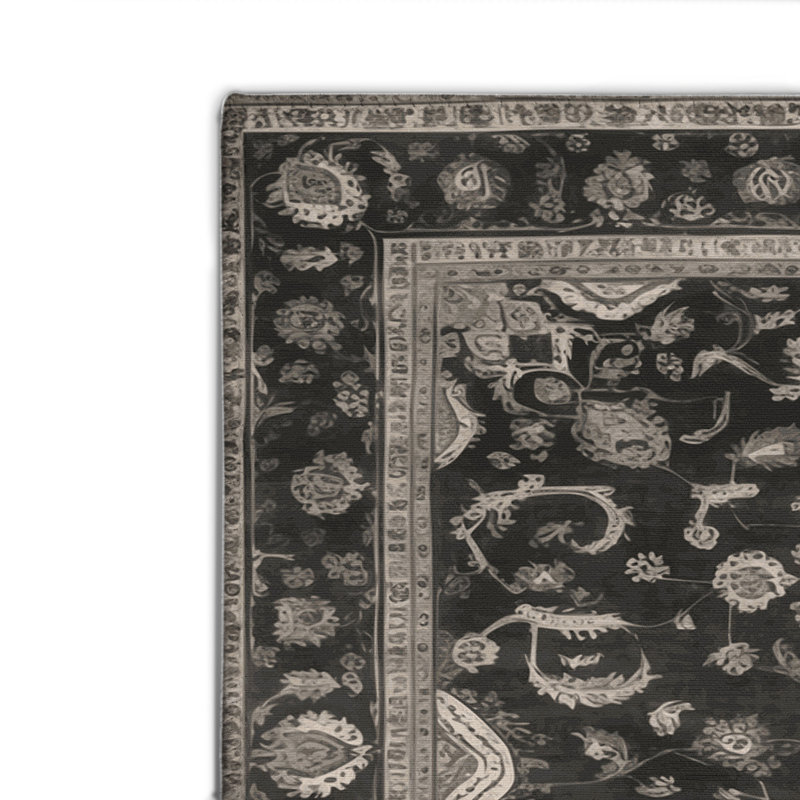 Tabriz Black Indoor and Outdoor Area Rug, Rectangle 2' x 3'