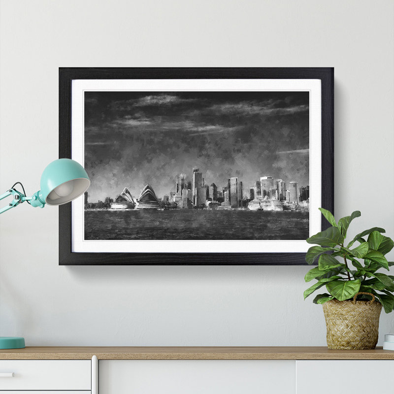 Sydney Australia Skyline - Picture Frame Painting Print, 62cm H x 87cm W x 2cm D, Black Framed