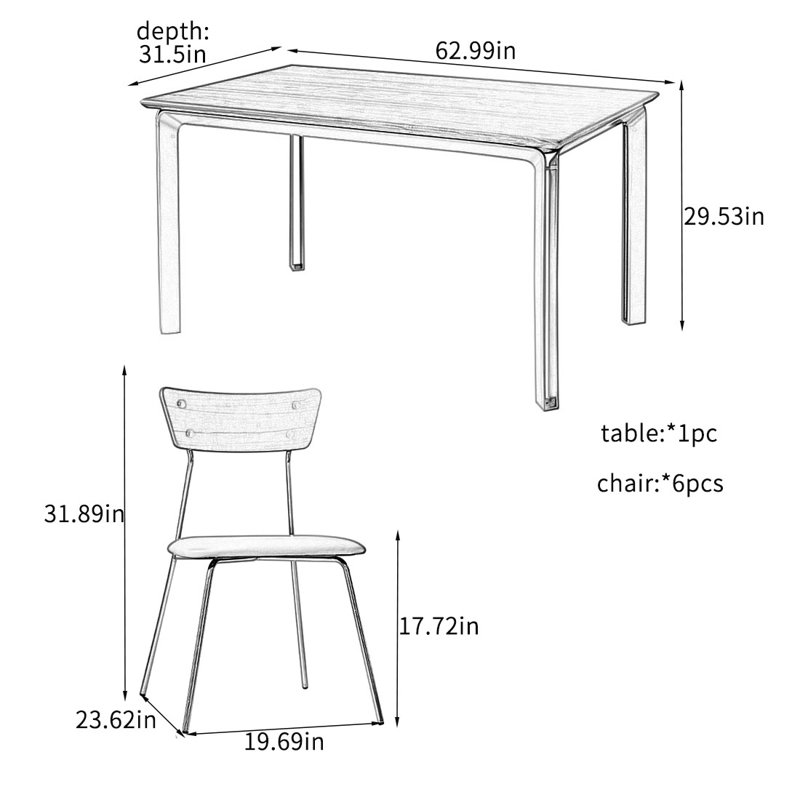 Modern Light Luxury Durable Dining Table Sets., 29.53"H x 62.99"L x 31.5"W