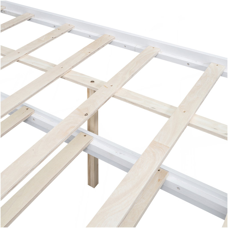 Lit plateforme double avec tête de lit à DEL avec rangement, lit gigogne simple et 3 tiroirs, blanc