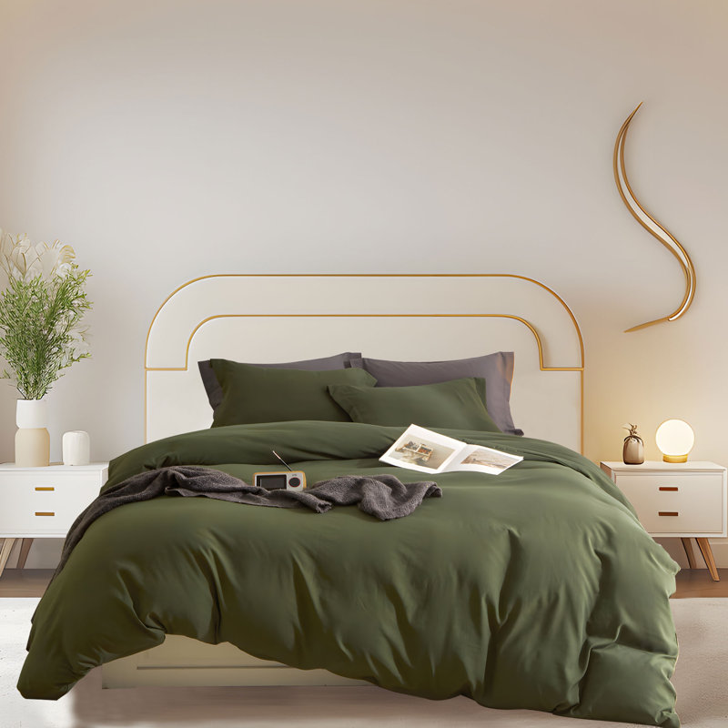  Breathable Washed Microfiber Duvet Cover Set, Twin Duvet Cover + 2 Standard Shams, Army Green