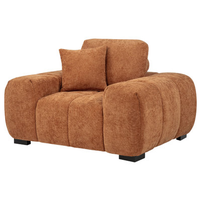 Hecy Sofa Armchair, 1 Pillow, Grid Tufted, Plush Orange Upholstery