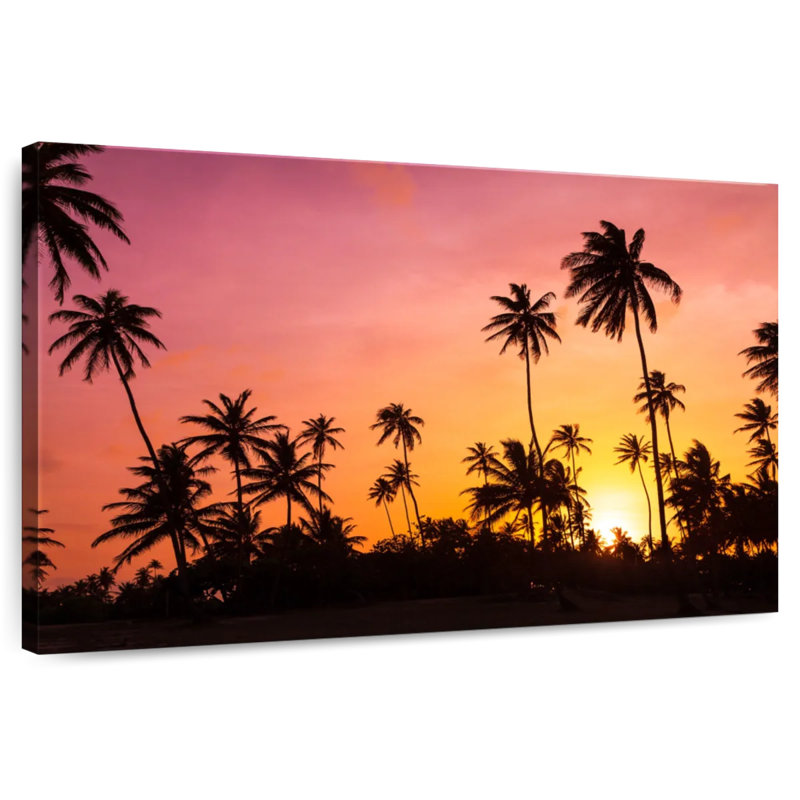 Silhouette de palmiers Gillard au coucher du soleil, H 16 po x l 24 po