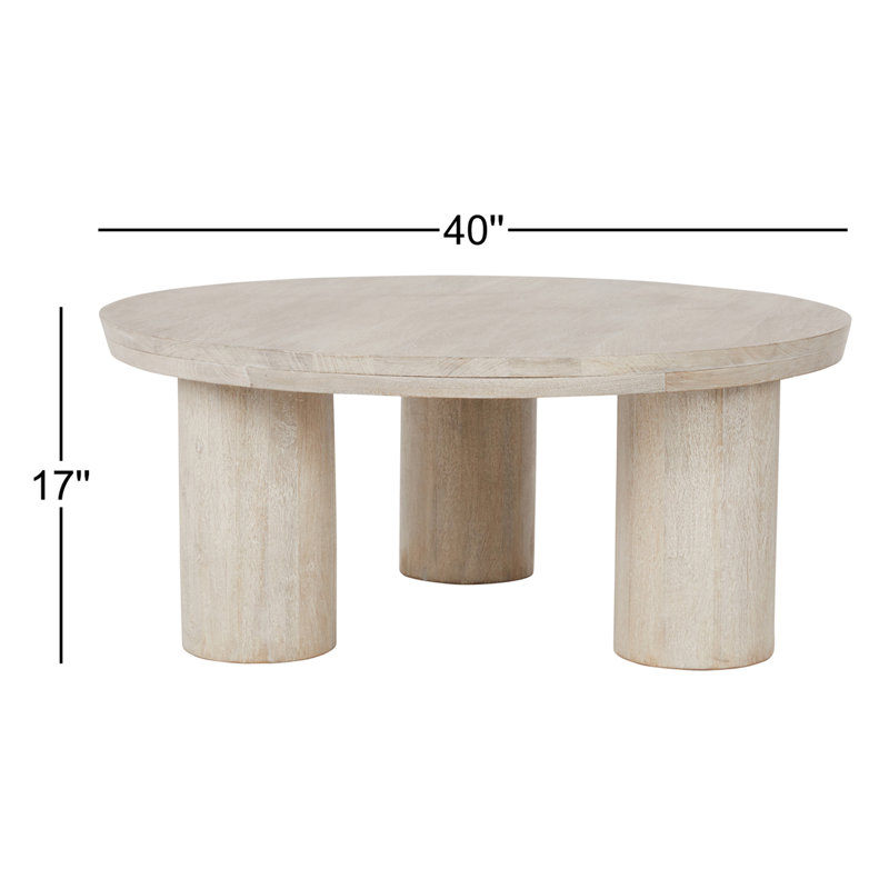 Beau 40" Round White Wash Mango Wood Coffee Table