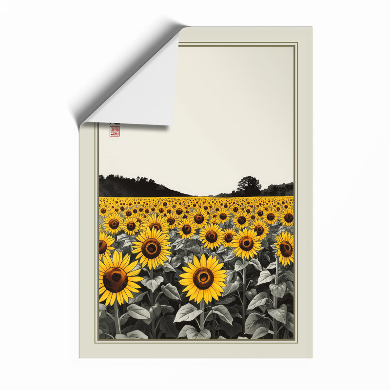 Sunflower Fields Japandi - Framed Print, Unframed, A1 - 84.1 x 59.4 cm