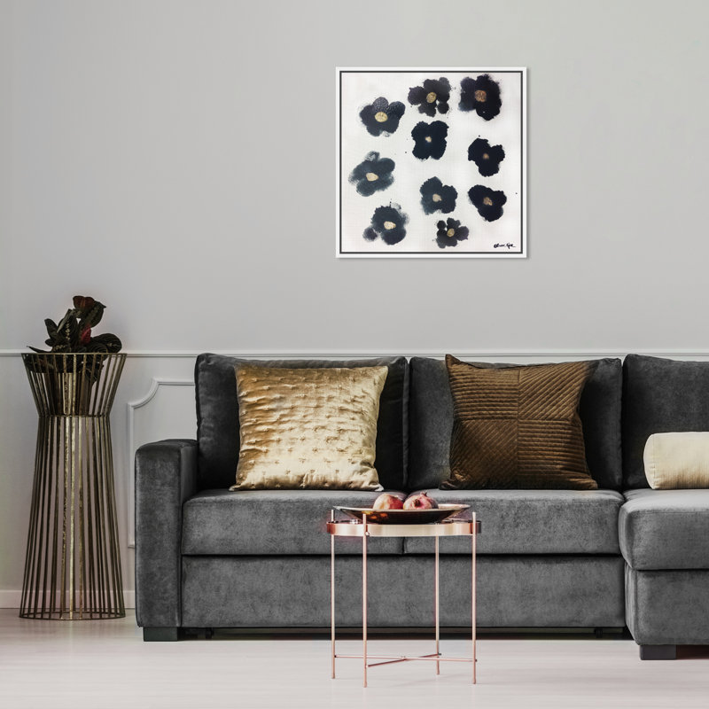 Coco's Gold Camellias - Graphic Art, White Framed, 16" H x 16" W, No Mat