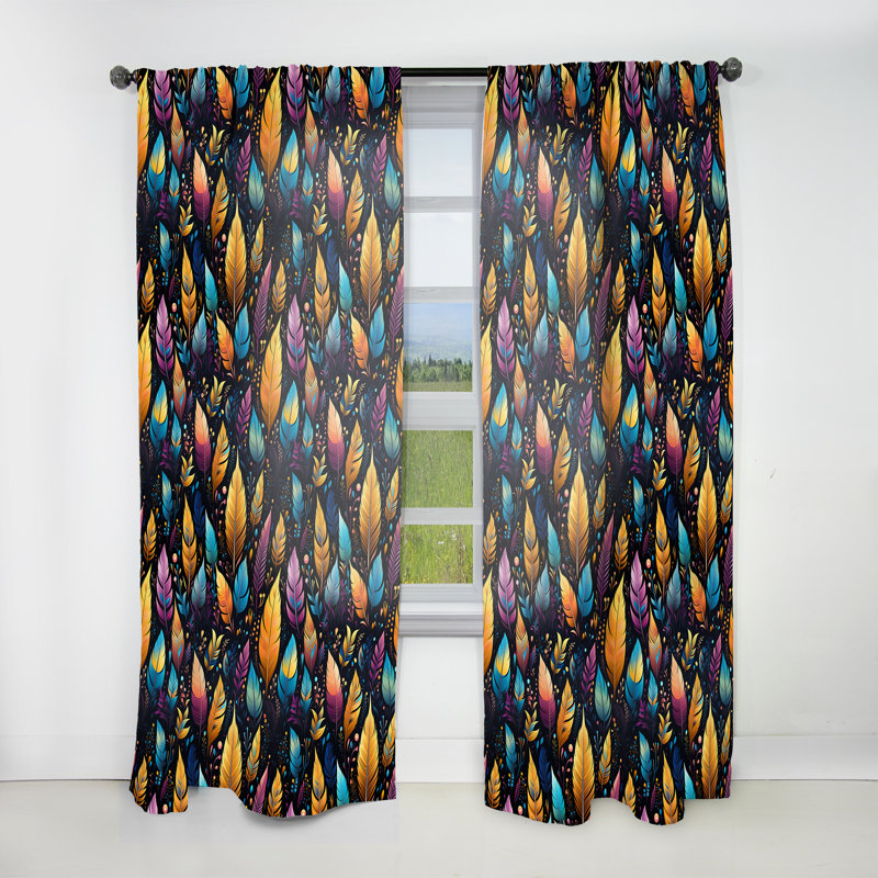 Tribal Dreamscape Feather Boho Motif III - Rideau obscurcissant abstrait Boho - 1 panneaux, L 52 po x L 95 po