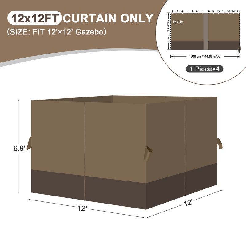 Aoodor Replacement 4-Panel Gazebo Sidewall Curtains, Light Coffee and Coffee, 82.7" H x 144" W x 144" D