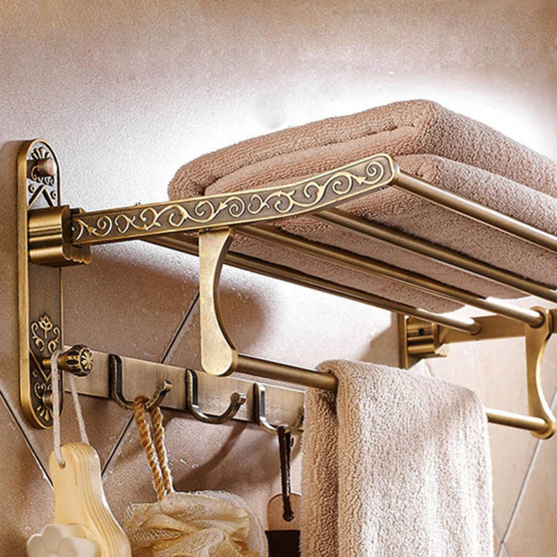 Porte-serviettes double pliable en aluminium antique avec crochets