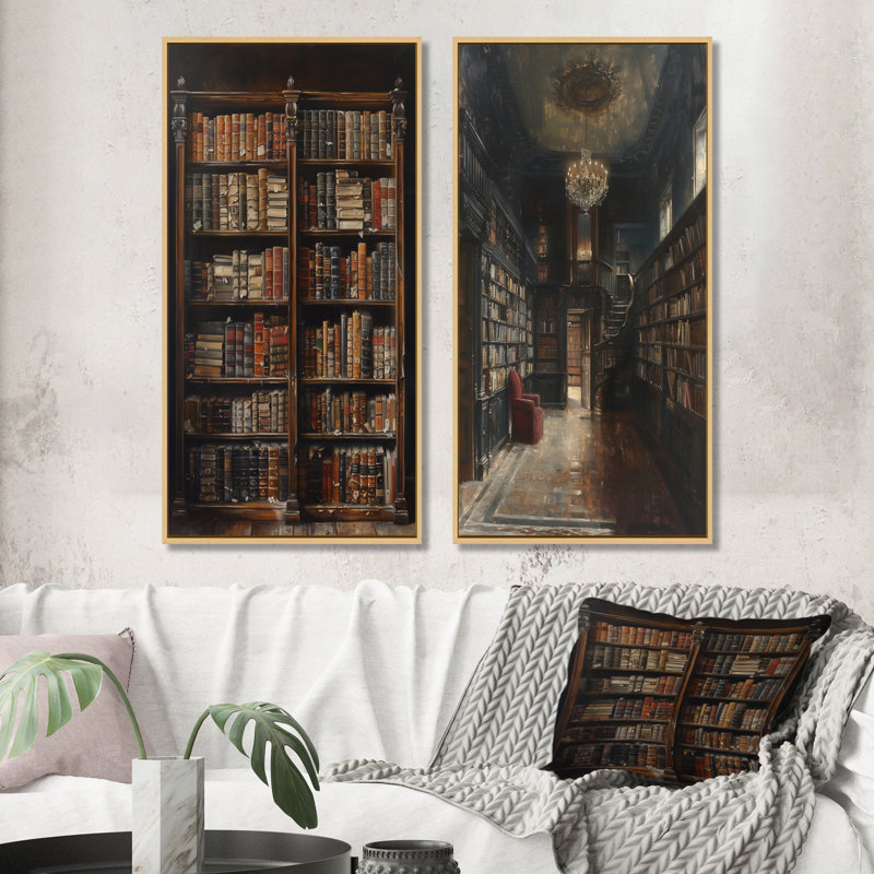 Alnisa - Ensemble de 2 bibliothèques d'art mural, H 40 po x l 40 po, Impression encadrée, Érable