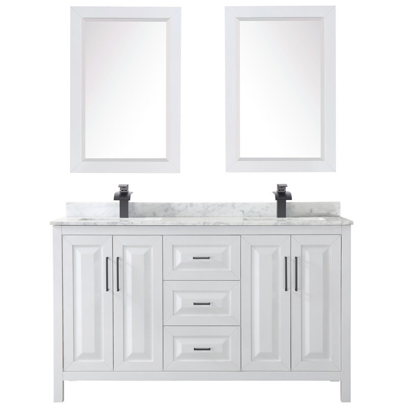 Daria 60'' W Double Vanity, White, White Cultured Marble, Brushed Gold