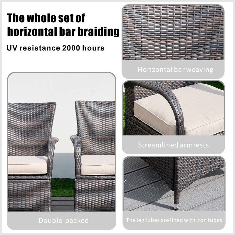 Hampton 7-Piece Outdoor Dining Set with Rectangular Table in Brown, Beige/Brown