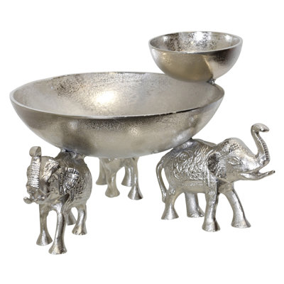 Round Chip & Dip Bowl With Elephant - Nickel