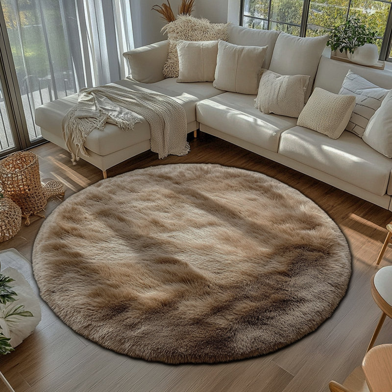 Faux Sheepskin Indoor Rug, Round 7'11", Brown