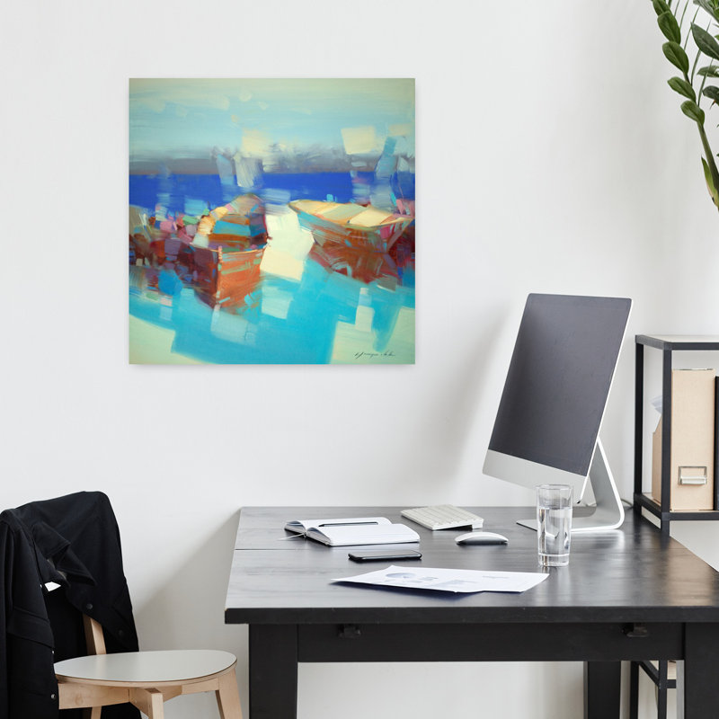 Rowboats II Abstract Coastal Landscape Art, 18" H x 18" W