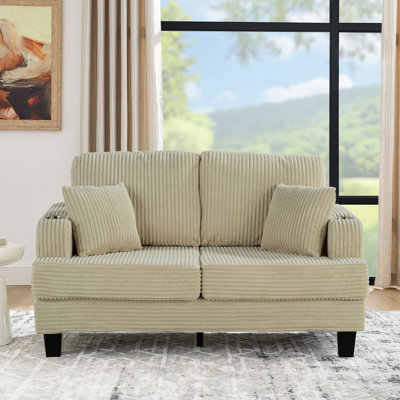 60" Wide Square Arms Upholstered Loveseat with Cup Holders and Pockets