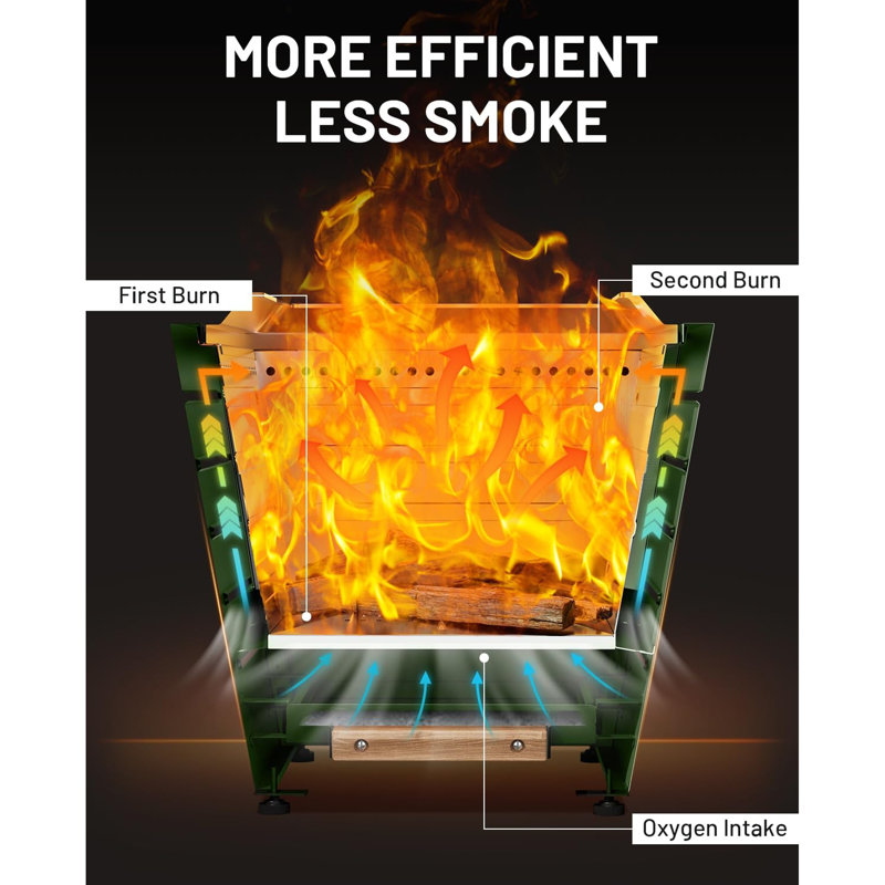 Foyer d'extérieur au feu de bois sans fumée de 20 pouces avec foyer d'extérieur portatif en acier inoxydable avec bac à cendres coulissant et poignées,