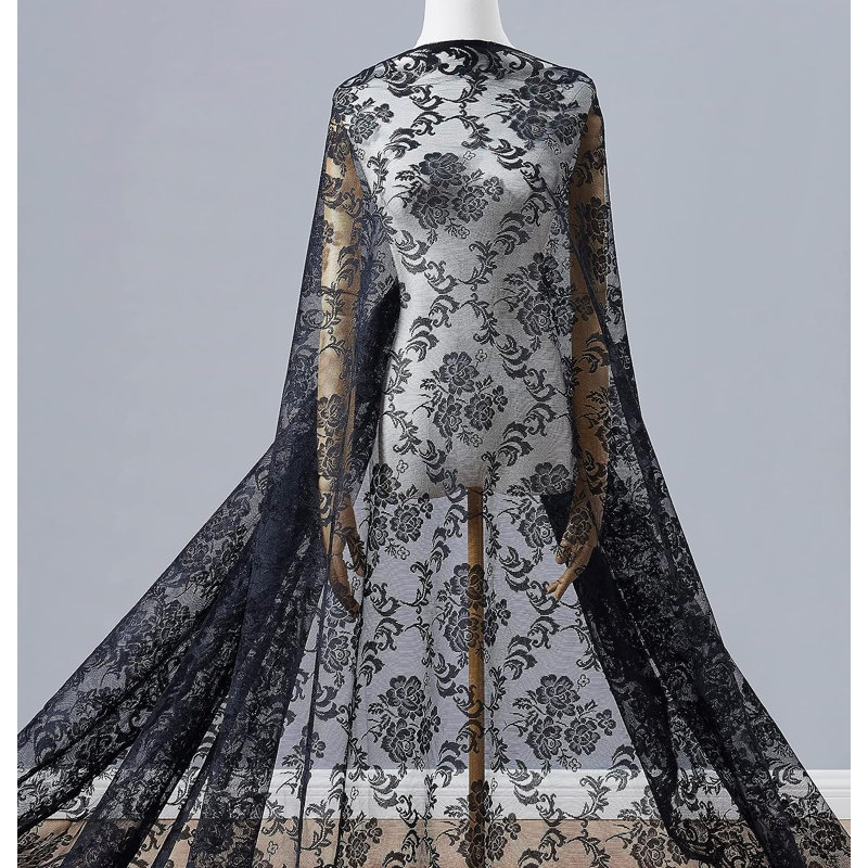 Tissu en dentelle, largeur de 60 pouces, Noir, 3 verges