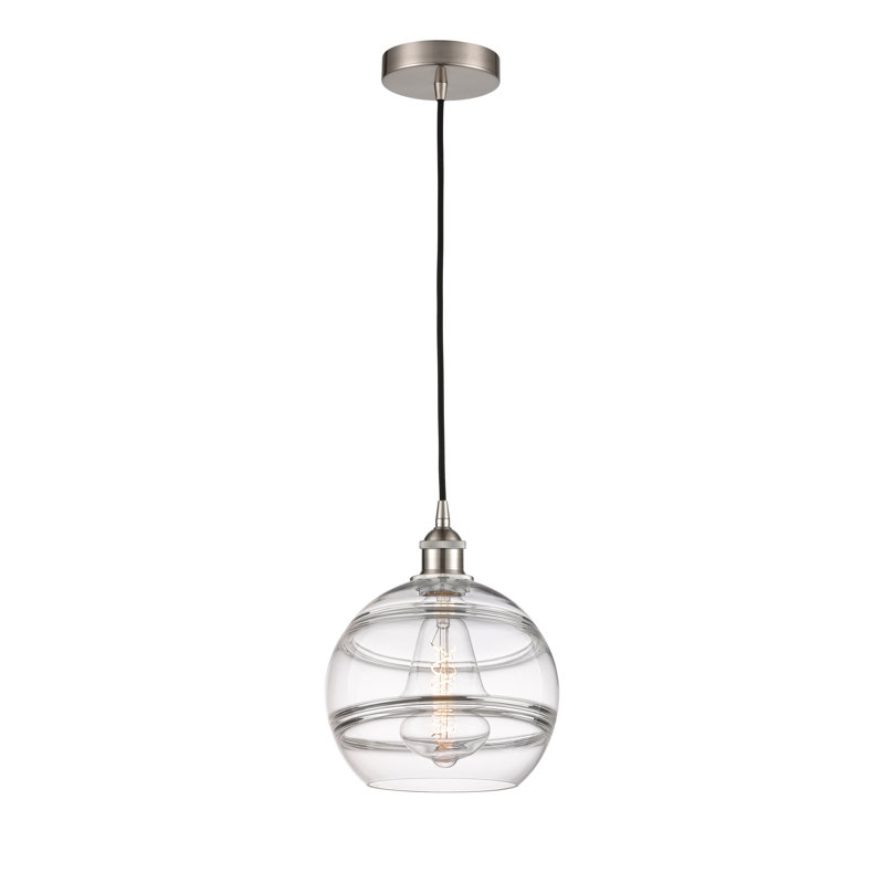 Luminaire suspendu 1 lumière Edison Bienes-616-G556, H 11,63 po x l 10 po x P 10 po, Transparent, Nickel satiné brossé