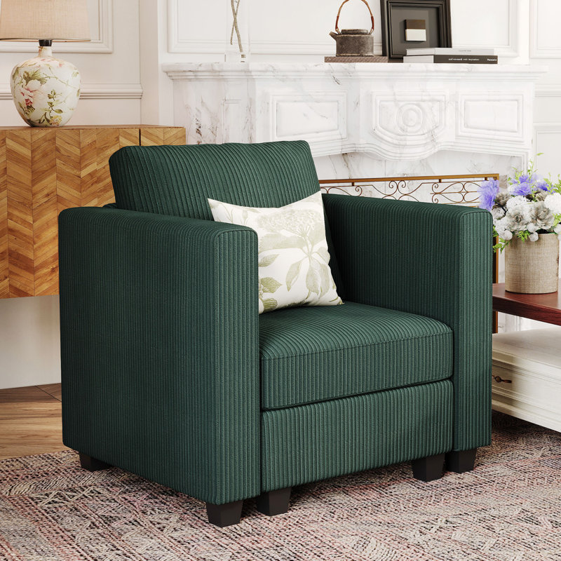 Fauteuil en velours côtelé Vevey, Velours côtelé vert