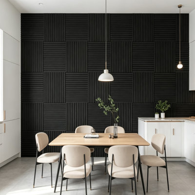 4PCS Matte Black Acoustic Panels, Wooden Strip Sound Absorbing Boards, 3D Groove Noise Reduction Wall Panels with Adhesive, for Office Bedroom Gym Kitchen Wall and Ceiling Decoration