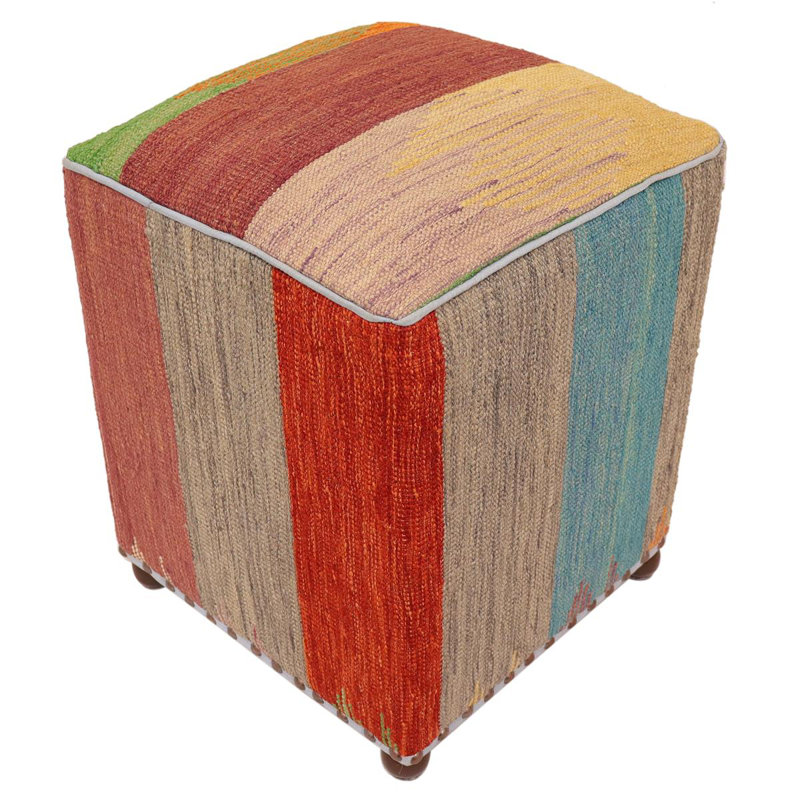 Aprea Upholstered Ottoman, Rust/Blue/Gold/Green Wool