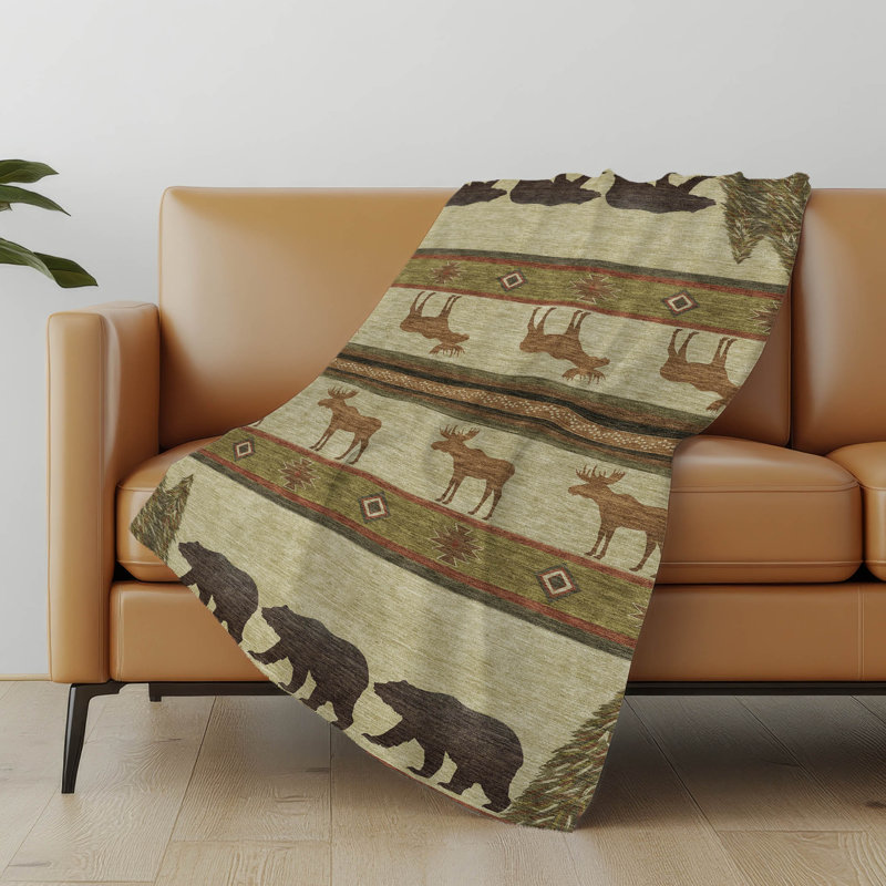 Addison Machine Washable Sherpa Bear and Moose Throw Blanket