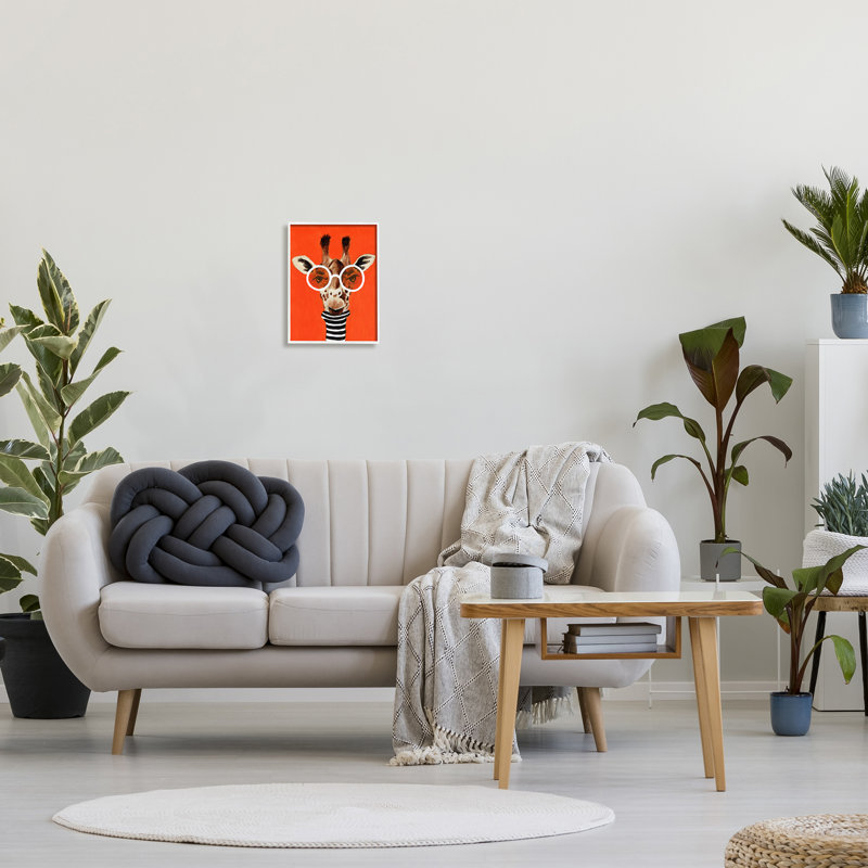 Girafe audacieuse et lunettes, H 14 po x l 11 po x P 1,5 po, Giclée encadrée blanc bord de mer