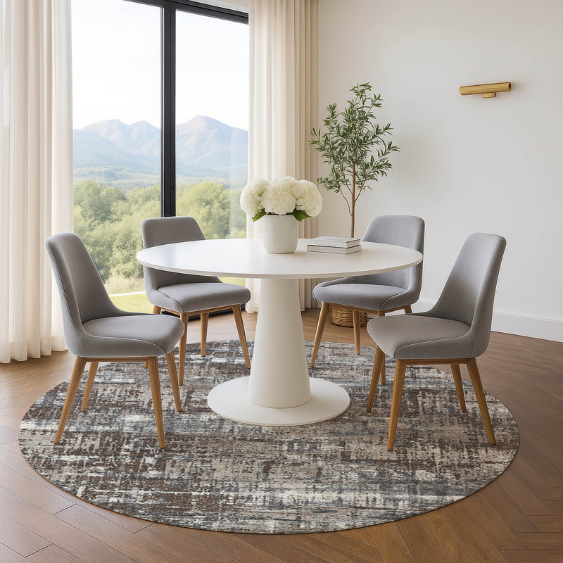 Premium Machine Washable Mouton Geometric Rug, Round 8'