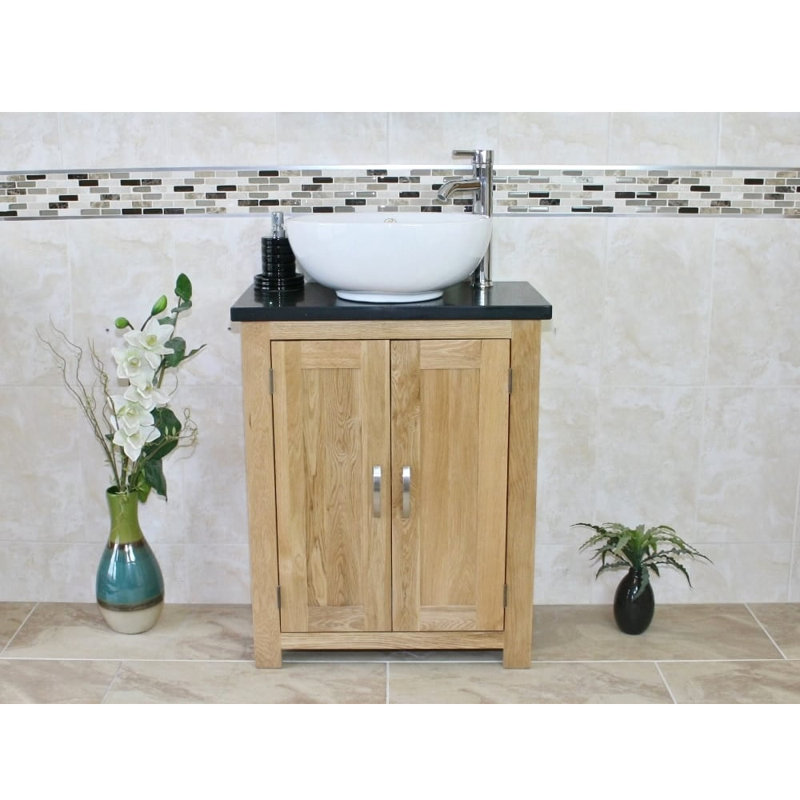 Craddock 650mm Single Bathroom Vanity with Vessel Ceramic Basin, Black Quartz