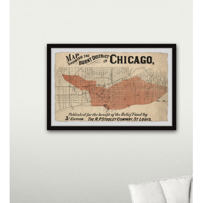 " Map of the Burnt District in Chicago " Graphic Art Print