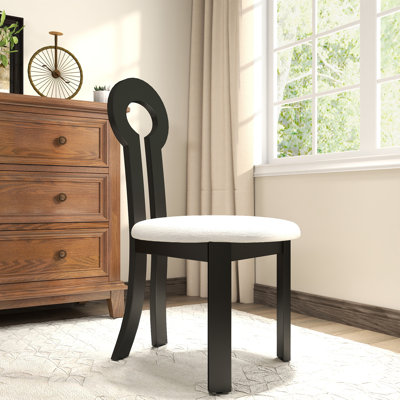 Vintage Rubber Solid Wood Dining Chair, Sheep Plush Dining Chair, Armless Dining Chair