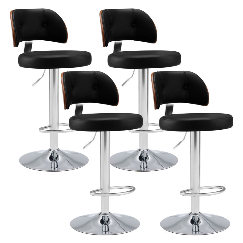 Swivel Bar Stools Seat Adjustable H 62-84cm Barstools with Upholstered Back(set of 2/4), Black, 4