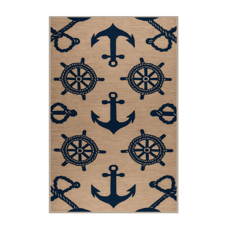 Washable Simplified nautical elements Nautical Area Rug, Rectangle 2' x 3'